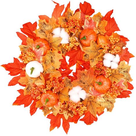 UlisemAutomne Couronne Artificielle Guirlande Automne Simulation Guirlande Thanksgiving Guirlande Automne Décoration Feuille D'érable Coton Citrouille Guirlande Récolter Une Couronne de Thanksgiving35 (1/4)