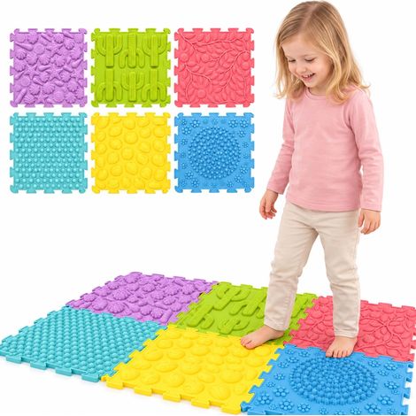 Relaxdays Tapis sensoriels, lot de 6, perception tactile, tapis de jeu stimulants, 24,5 x 24,5 cm, silicone, colorés (1/5)