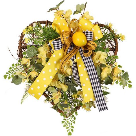 (Pendentif cœur ruban citron) Plante artificielle, pendentif cœur ruban citron pour décoration printanière du salon (avec guirlande lumineuse) (1/2)