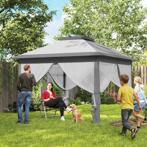 Pavillon extérieur pliant Gris réglable hauteur moustiquaires 3 3x3 3x2 8 m