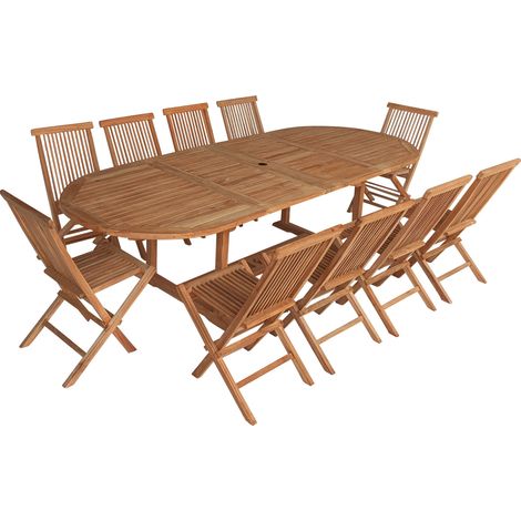 Mobili da giardino in teak LOMBOK - tavolo ovale allungabile - 10 posti a sedere