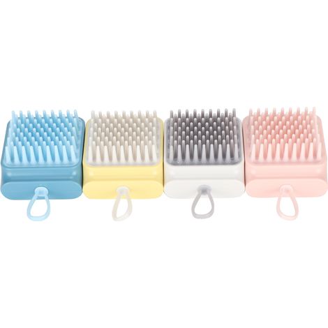 Brosse de bain universelle et pratique pour chats et chiens, disponible en 4 couleurs (blanc, rose, bleu, jaune). (1/5)