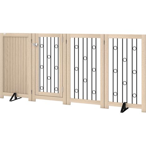 Barrière pour animaux autoportante, barrière pour chien avec porte, 4 panneaux, pour couloir, escalier, encadrement de porte, MDF, acier (1/5)