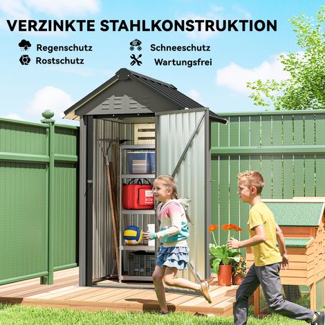 Abri de jardin métallique 1,17 m², cabanon à double pente avec aération, serrure et gants, 122 x 121 x 192 cm (1/5)