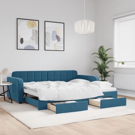 Sofá cama nido con cajones terciopelo azul 90x200 cm (1/5)