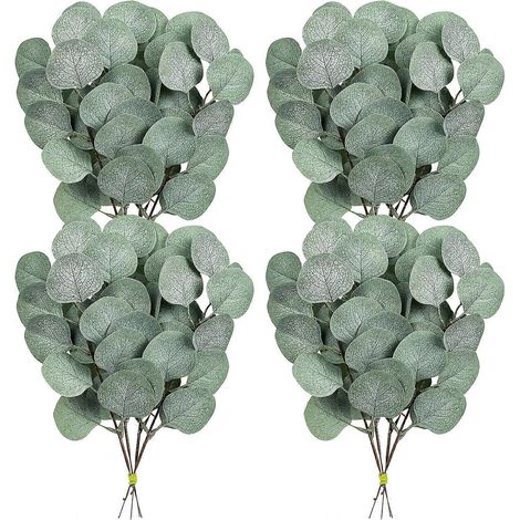 16 feuilles d'eucalyptus artificielles, faux eucalyptus artificiels, plantes à feuilles artificielles pour fêtes, chambres et mariages (1/4)