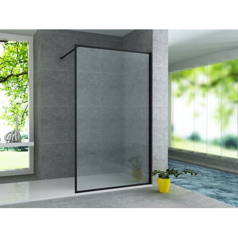 Duschwand Duschglas Walk-In Duschabtrennung ESG Schwarz Matt Rahmen Nano Aloni Duschwand Duschabtrennung schwarz-mattes Profil 8mm 900x2000mm (1/5)
