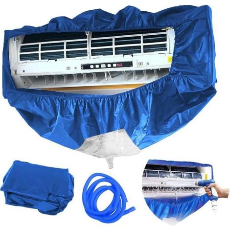 Sac de Nettoyage Climatisation Mural, Kit Imperméable avec Tuyau 3m, Couverture Anti-Poussière Couleur Bleue (1/4)