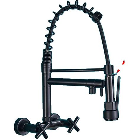 Grifo de cocina, giratorio 360 grados, cabezal rociador extraíble, negro mate R (1/2)