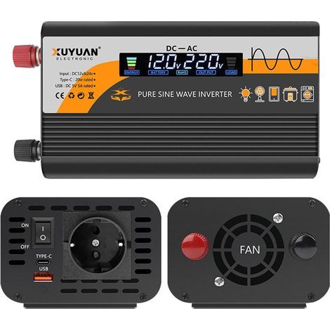 Applicable 800W Convertisseur 12V 220V Pur Sinus: Onduleur à Transformateur avec Allume Cigare Prise Electrique Et Dual AC Prises Et écran LCD, Inverter Trasformatore Caricatore pour RV Voiture De Cam (1/4)