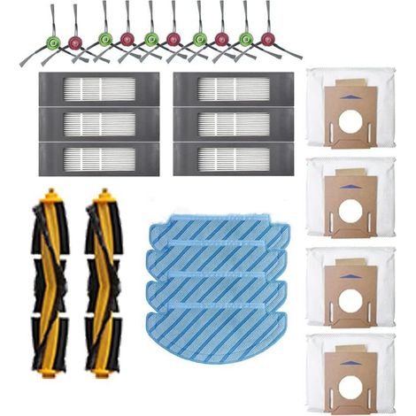 Kit de recambio compatible con la aspiradora Ecovacs Deebot Ozmo T8 AIVI T8MAX (2 cepillo principal, 10 cepillos laterales, 6 filtros, 4 paños y 4 bolsas de polvo (1/5)