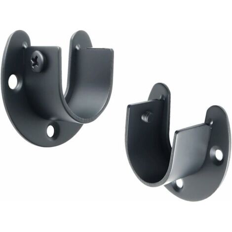Support de Tringle à Rideaux Douilles en Forme de U Support Tringle Penderie Extrémité de Tige de Penderie pour Rideau ou Armoire, Noir Mat en Acier Inoxydable, 28 mm, 2 Pcs (1/5)
