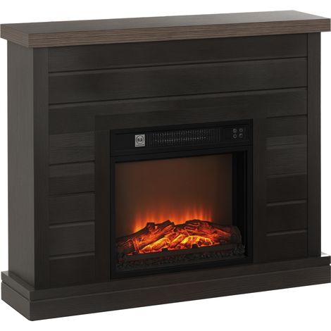 Chimenea eléctrica de 1800 W con efecto llama y mando a distancia, fabricada en madera, metal y cristal, 96,5 x 22 x 81,7 cm, gris oscuro. (1/5)
