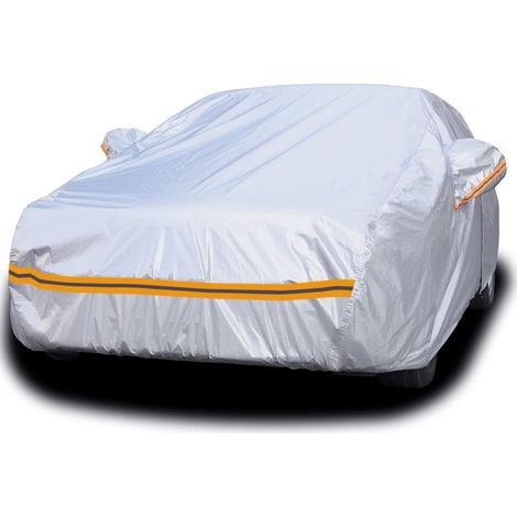 Housse de voiture étanche tous temps, 6 couches de housses de voiture d'extérieur pour automobiles, protection complète contre la pluie, le vent, la grêle avec fermeture éclair en coton, universelle p (1/5)