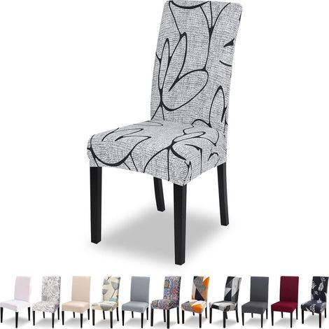 Housse de Chaise Extensible Lot de 6 Housse de Chaise Salle à Manger Universel Lavable Moderne Couvre Couverture de Chaise pour Décor,Fleurs Grises (1/5)