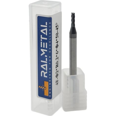 Fresa radiale in metallo duro integrale Fi 2 x R0.2 x 4D x 50 45 HRC (1/4)