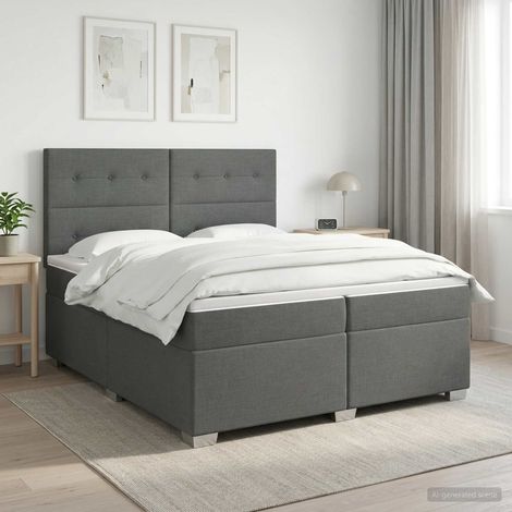 vidaXL Lit boxspring avec matelas Gris foncé 200 x 200 cm Tissu (1/5)