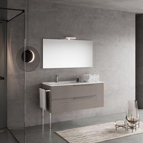Mueble De Baño Con Lavabo A La Izquierda 120Cm Efecto Madera Gris Ceniza New York (1/5)