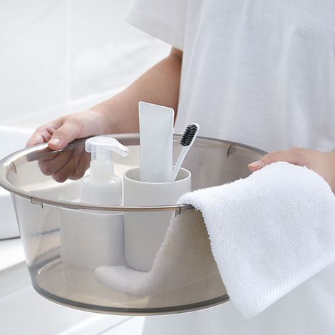 Grand bassin à linge transparent gris, bac en plastique épais pour ménage, dortoir étudiant (1/5)