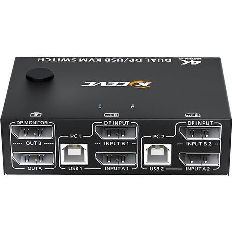 Commutateur KVM double écran 8K, commutateur KVM DisplayPort 1.4 pour 2 écrans et 2 ordinateurs, 8K 30 Hz et 4K 144 Hz, avec 4 ports USB (1/5)
