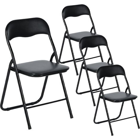 Eggree – Lot de 4 chaises pliantes noires – Coussin en PU – Pieds en métal antidérapants – Charge max 110 kg – Pour cuisines et restaurants