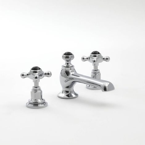 Hudson Reed – Mélangeur de lavabo rétro chromé et noir – Commandes croisillons en céramique – Laiton massif – Design victorien élégant
