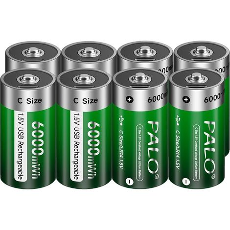 Baterías recargables, capacidad de 6000 mWh, conector tipo C, paquete de 8 unidades (1/2)