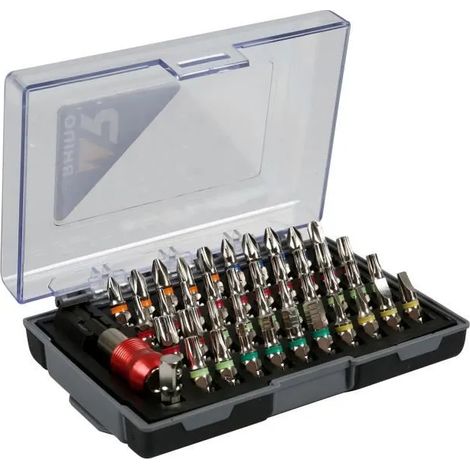 RHINO - SET DI INSERTI PER CACCIAVITI - SCATOLA DA 42 PEZZI INSERTI CORTI CON PORTAMORSO - ACCIAIO S2 - ANELLI DI CORONA