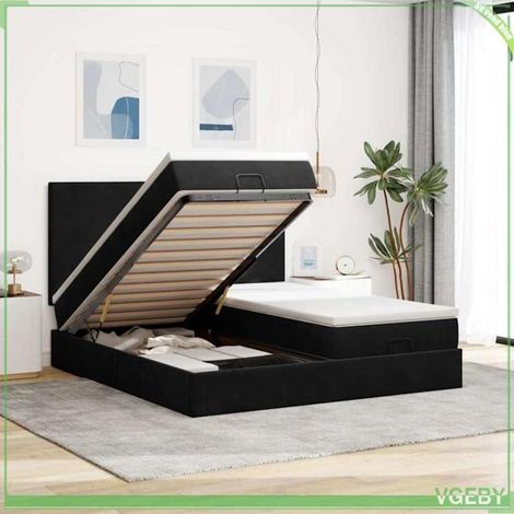 Cadre de lit ottoman - Modèle 3313756 - Velours noir - 180 x 200 cm - Rangement hydraulique (1/5)