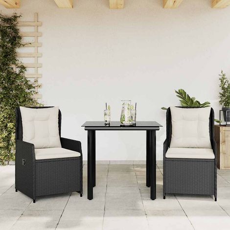 vidaXL Ensemble à manger de jardin avec coussins 3 pcs Noir (1/5)