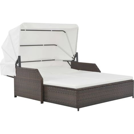 Elegante lettino prendisole XL a 2 posti con cuscini e tettuccio vari colori colore : Marrone (1/5)