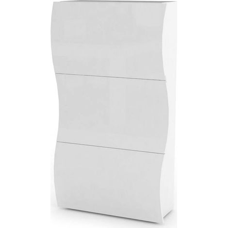 Dmora – Meuble à chaussures 3 portes – Armoire blanche brillante 71x27h122 cm – Compartiments double capacité – 100% Made in Italy (1/4)