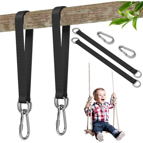 Ceinture de Hamac, avec Mousquetons et Anneaux en D, 50cm25mm Sangle Balancoire Arbre, Kit de Sangles de Suspension d'arbre à Corde Pivotante Robuste, pour Camping Balancoire de Jardin (1/5)