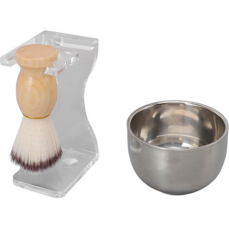 Ensemble de 3 pinceaux de rasage pour homme comprenant un porte-pinceaux en acrylique, un bol à bulles et des pinceaux à poils en nylon. (1/5)