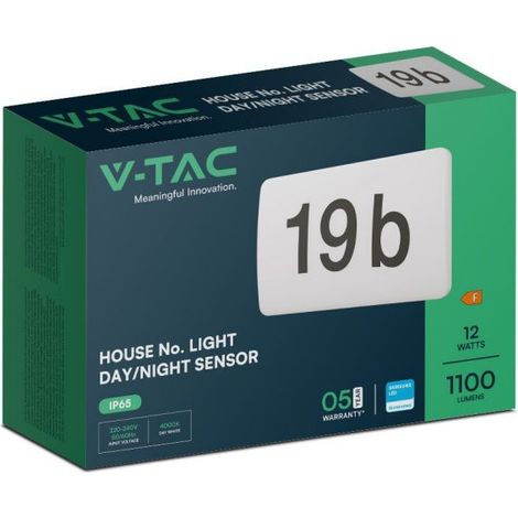 V-TAC PRO LED-Hausnummernwandleuchte Rechteckig 12W 3in1 IP65 - 23422