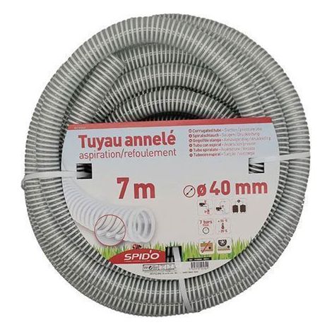 SPIDO Tuyau PVC Armé Souple – 7 m – Ø 40 mm – Flexible Renforcé à Spirales pour Aspiration et Refoulement (1/3)