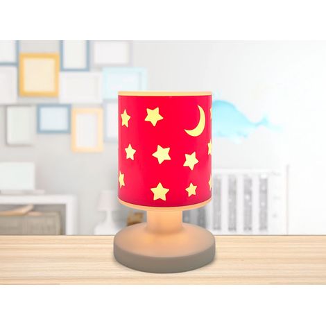 LED Akku Tischleuchte Rosa mit Mond & Sternen, per USB aufladbar, Höhe 20cm (1/5)
