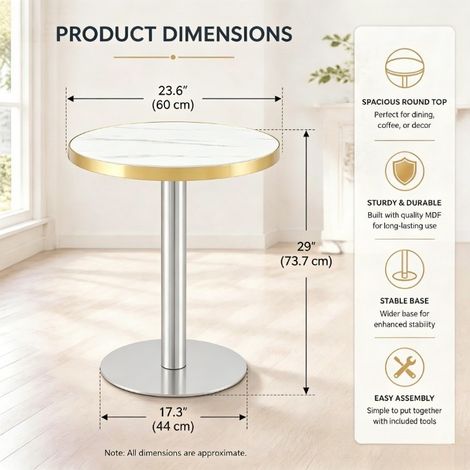 Table d'appoint ronde effet marbre, bord doré, piètement noir/doré/argenté, parfaite comme table basse ou table de nuit, plateau design et résistant, finition luxueuse (1/5)