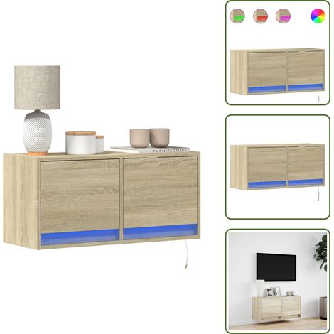 Armadio con cassetti - vidaXL Mobile TV a Parete con Luci LED Rovere Sonoma 80x31x35 cm - Armadio salvaspazio