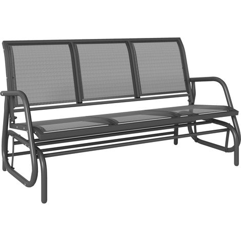 Panchina a Dondolo da Giardino a 3 Posti in Metallo e Tessuto a Rete Traspirante, 147x70x85cm, Grigio