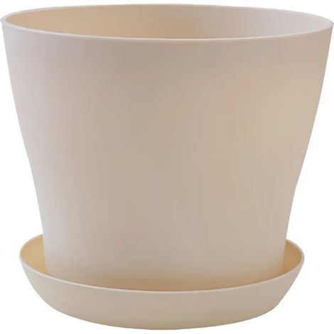 Pots de fleurs en plastique beiges (20 cm) pour balcon, plantes grasses et bonsaïs d'intérieur, avec soucoupe. Multicolore. (1/4)