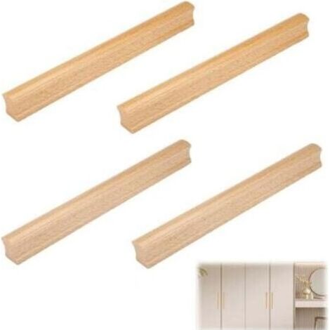 Poignées de meubles en bois, poignées d'armoires en bois, entraxe de 160 mm, poignées de tiroirs de cuisine, poignées de meubles en bois massif, adaptées aux portes, tiroirs et armoires. (1/4)