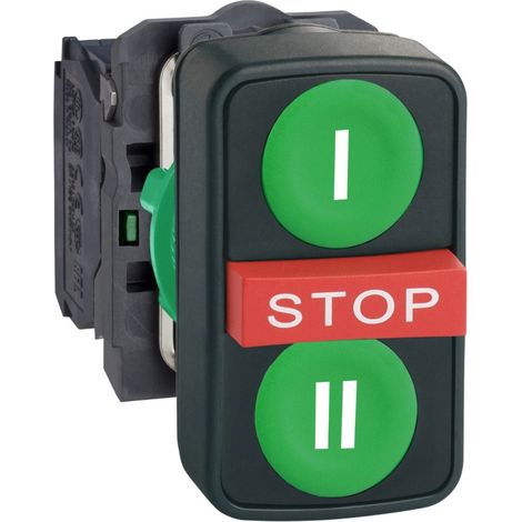 Harmony XB5 bouton 3 touches diam. 22 vert/vert/rouge 1O+2F vis étrier SCHNEIDER XB5AA731327 (1/3)