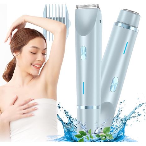 Rasoir 3-en-1 pour femme (2025) : visage, aisselles, jambes et maillot. Étanche. Bleu.-AquaForge
