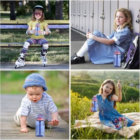 Bouteille d'eau pour enfants, bouteille d'eau pour enfants de 480 ml avec paille, sans BPA, bouteille d'eau portable étanche, violet (1/4)