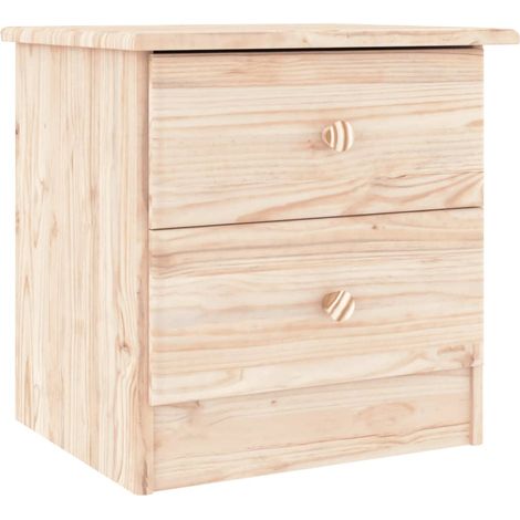 Table de chevet avec deux tiroirs 41 x 35 x 41 cm bois de pin massif couleur chêne non traité DEC033080