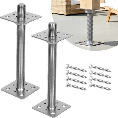 Jiubiaz Supporto regolabile per pali, altezza regolabile per progetti in legno e giardino 30-250 mm Argento 2 pezzi