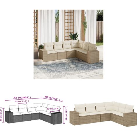 6-tlg. Garten-Sofagarnitur mit Kissen Beige Poly Rattan - Gartensorte - Gartenmöbelset - PE-Rattan Möbel - Outdoor Lounge Set - Balkonmöbel - Home & Living (1/3)