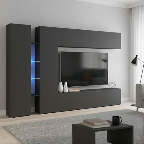 Dmora - Pared Equipada Dboudr, Conjunto de salón Mueble TV con 4 puertas, Mueble de salón polivalente, 100% Made in Italy, cm 280x30x180, Antracita (1/5)