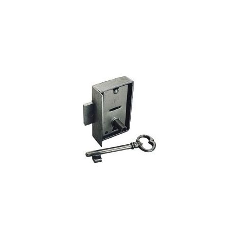Itar – Serrure d'armoire rustique acier limé – Tétière débordante à entailler – Boîtier hauteur 73 mm – Livrée avec clé à chiffre, variure 5, tige 55 mm